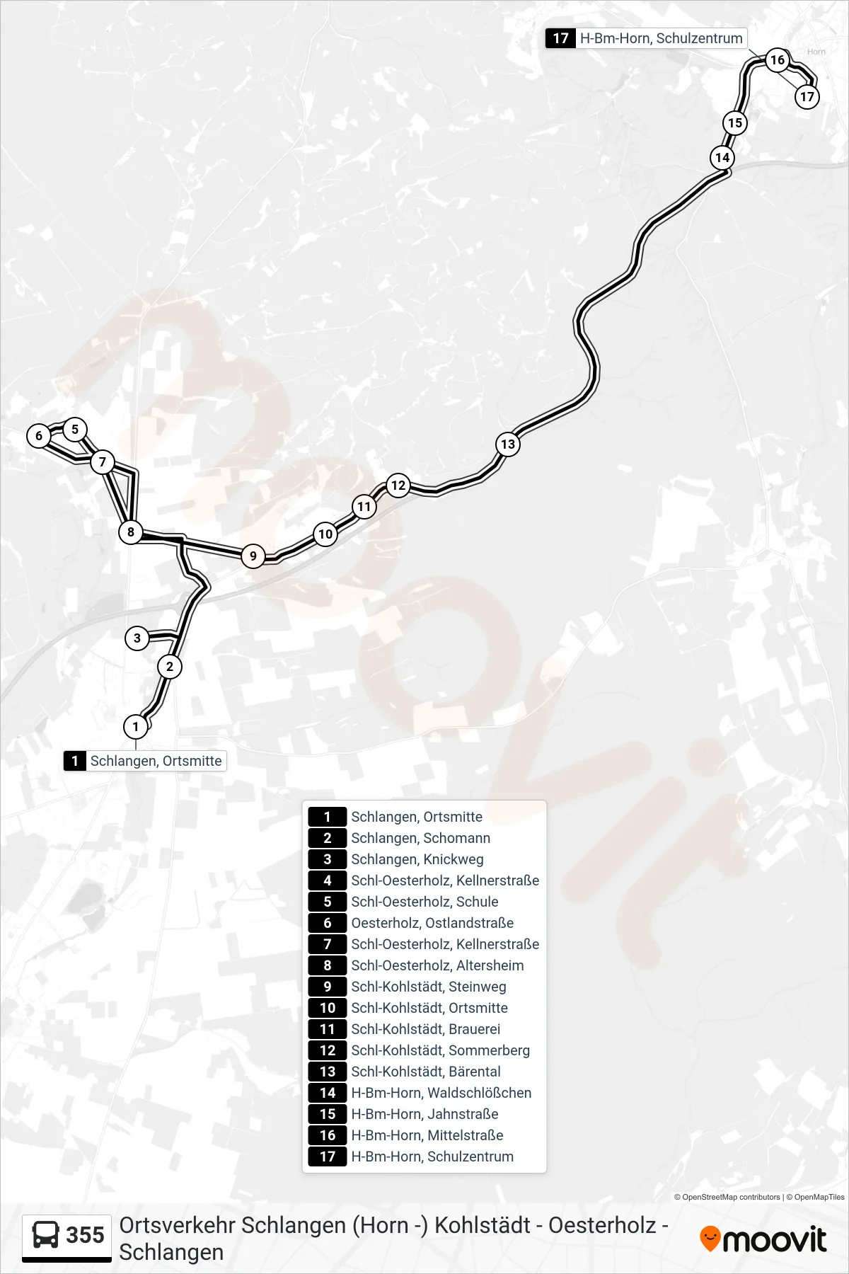 Linie 355 (Bus) Richtung H-Bm-Horn, Schulzentrum: Route und Haltestellen auf der Karte