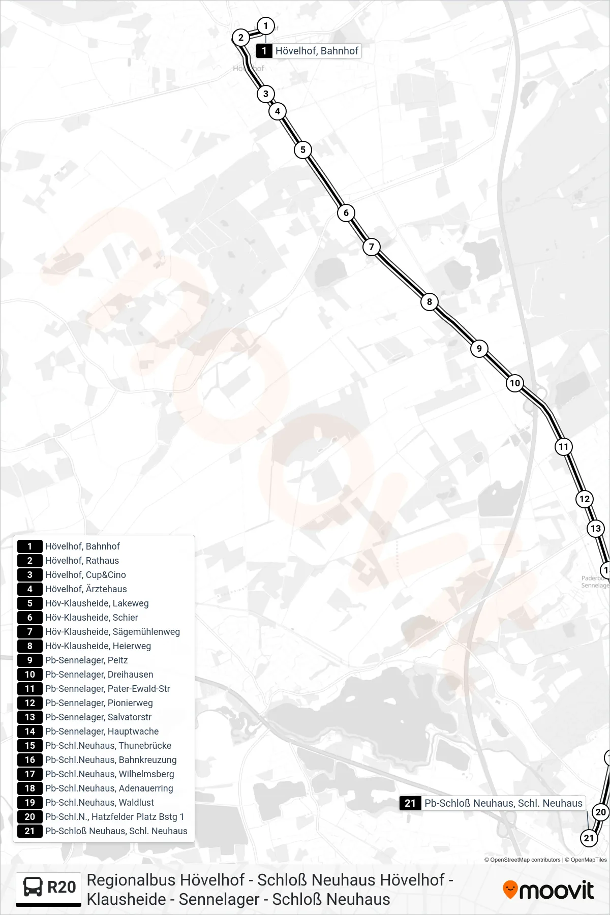 Linie R20 (Bus) Richtung Pb-Schloß Neuhaus, Schl. Neuhaus: Route und Haltestellen auf der Karte