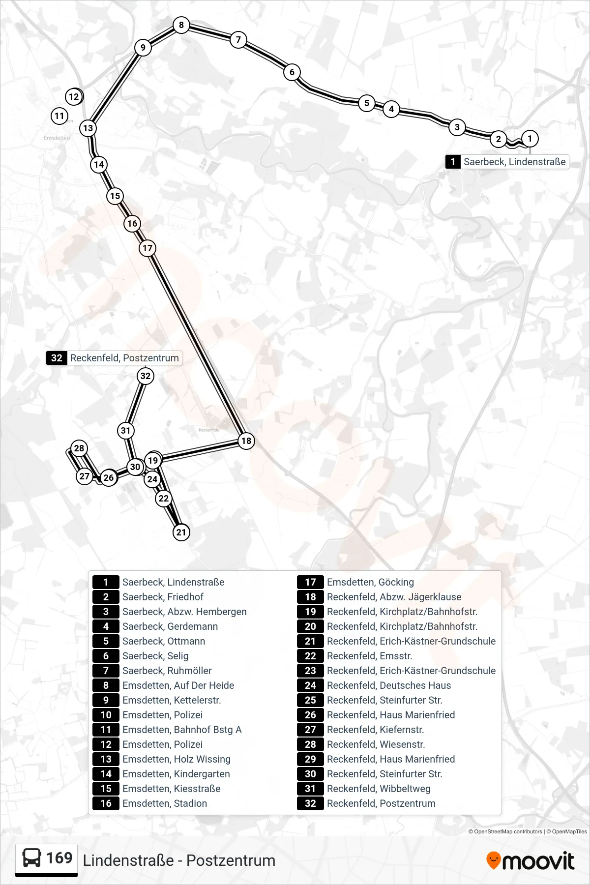 Linie 169 (Bus) Richtung Reckenfeld, Postzentrum: Route und Haltestellen auf der Karte