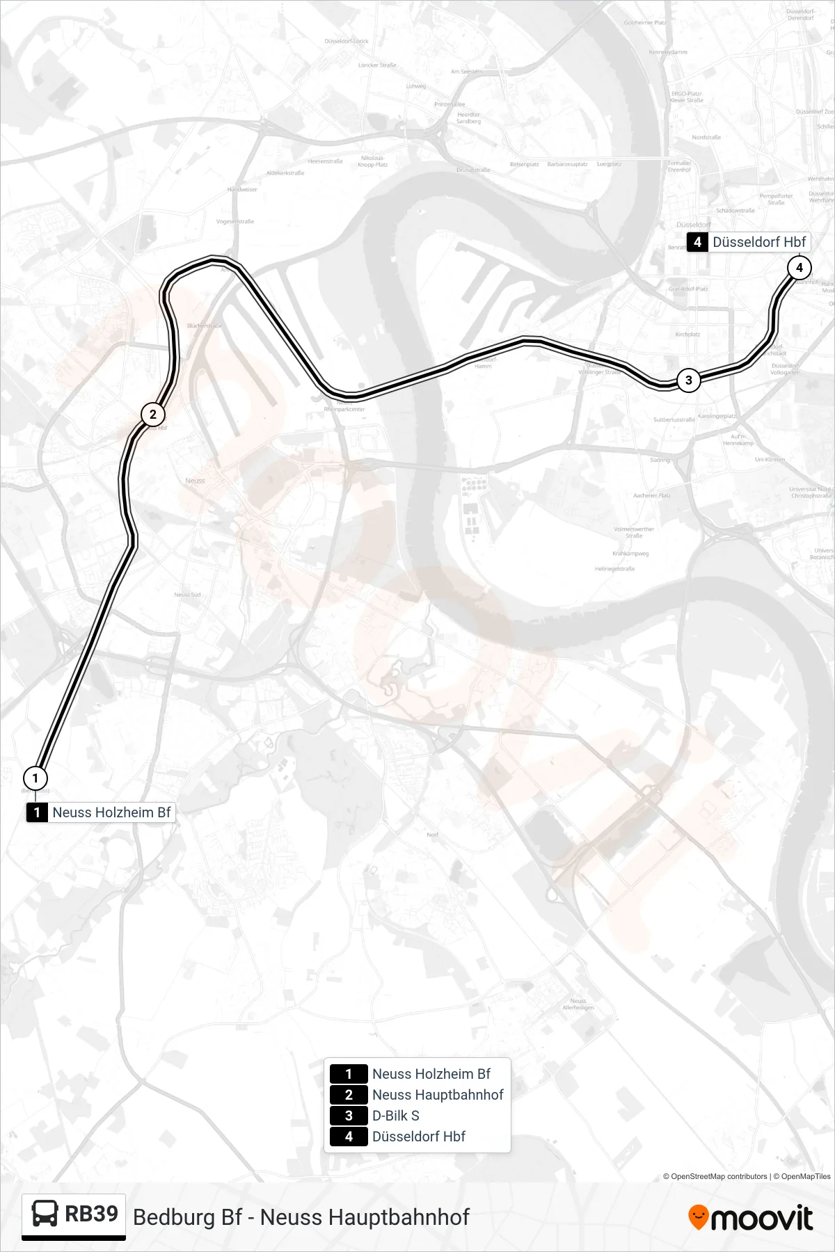 RB39 bus Line (Düsseldorf Hbf) route and stops on a map