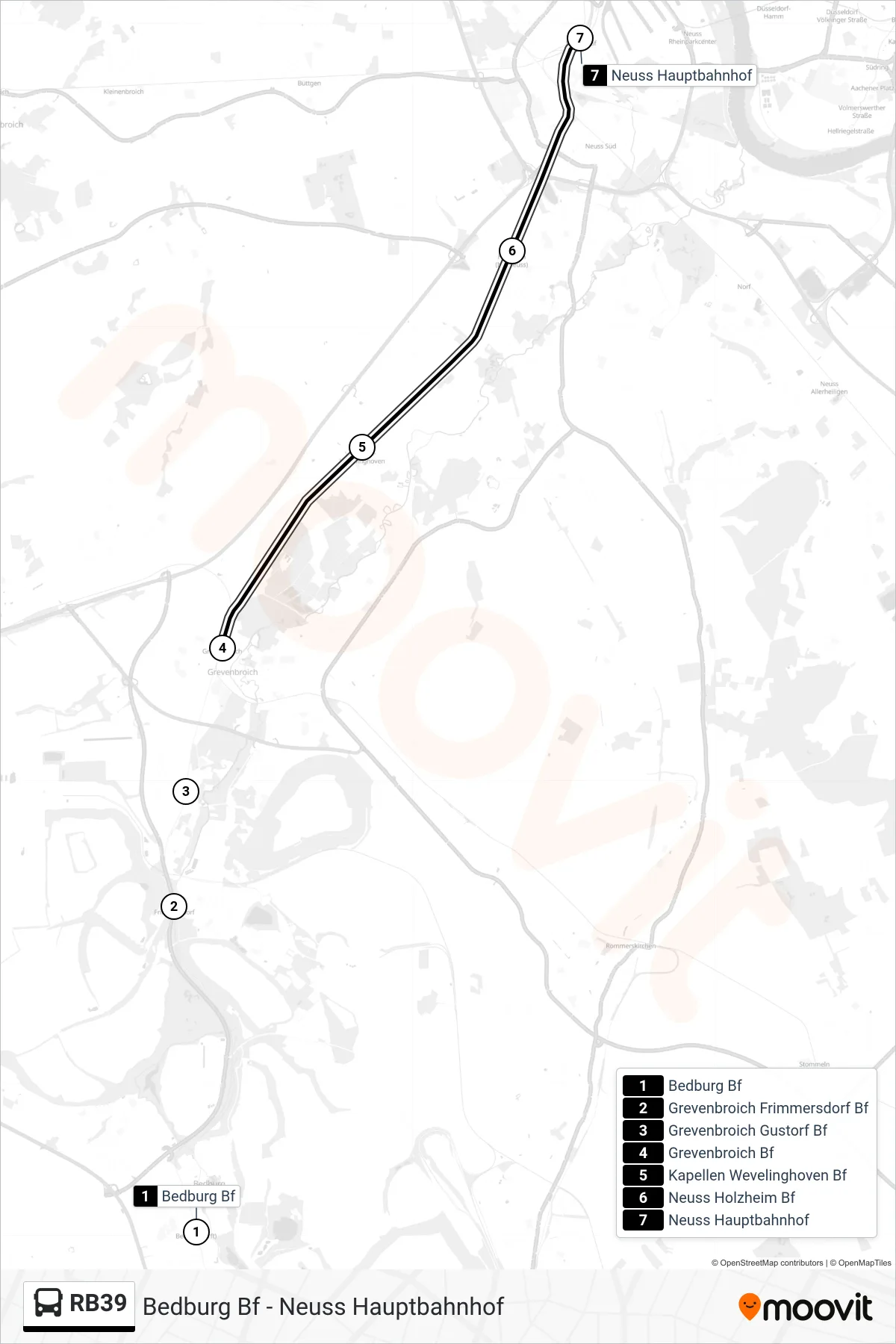Linie RB39 (Bus) Richtung Neuss Hauptbahnhof: Route und Haltestellen auf der Karte