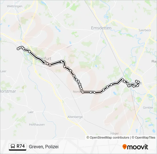 Автобус R74: карта маршрута