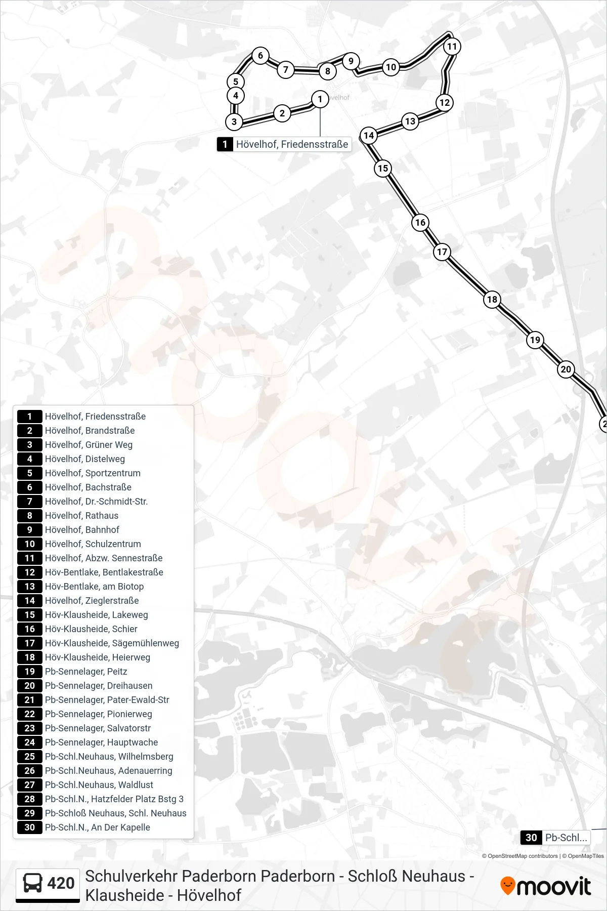 Linie 420 (Bus) Richtung Pb-Schl.N., An Der Kapelle: Route und Haltestellen auf der Karte