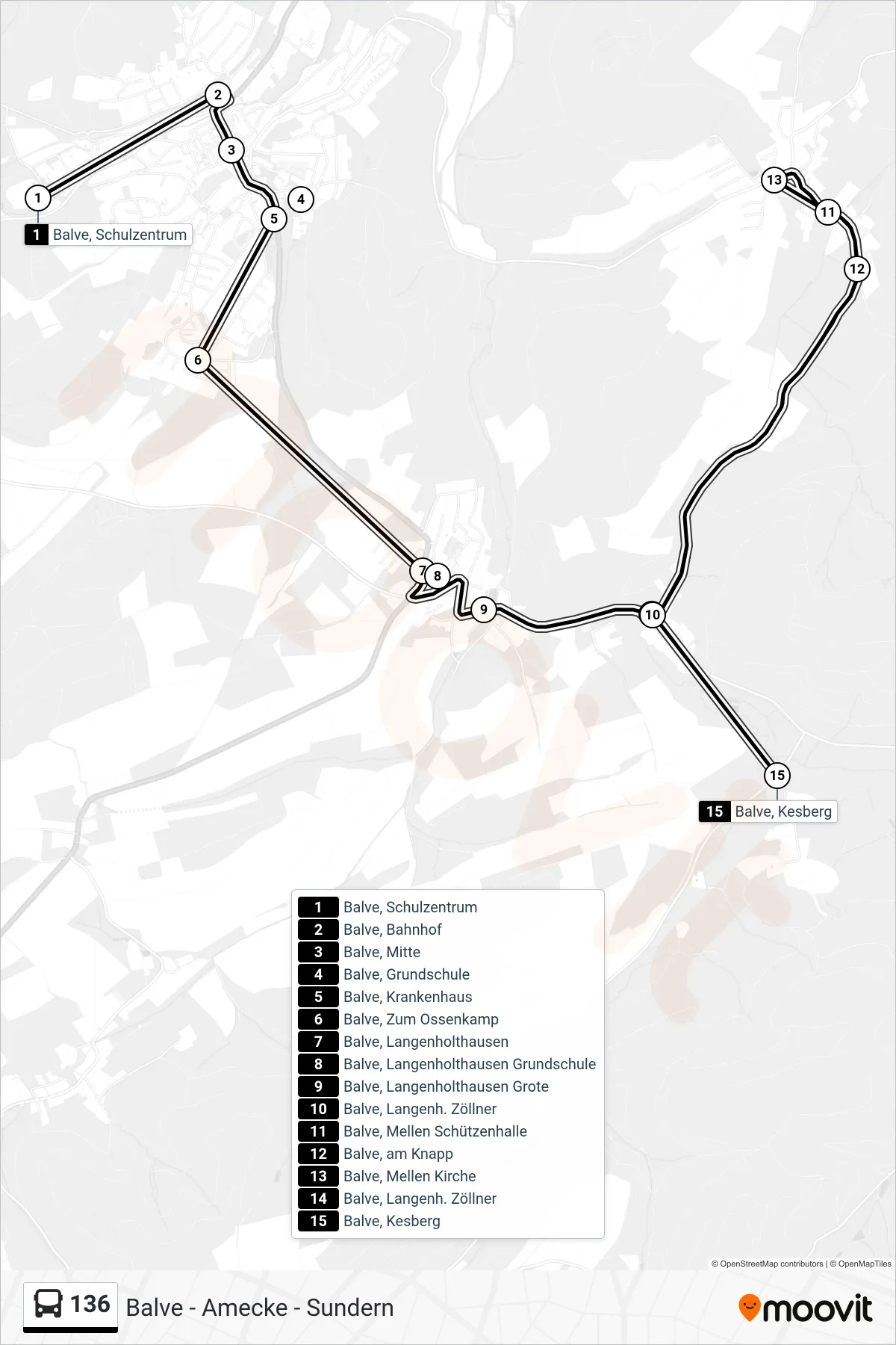 Linie 136 (Bus) Richtung Kesberg: Route und Haltestellen auf der Karte