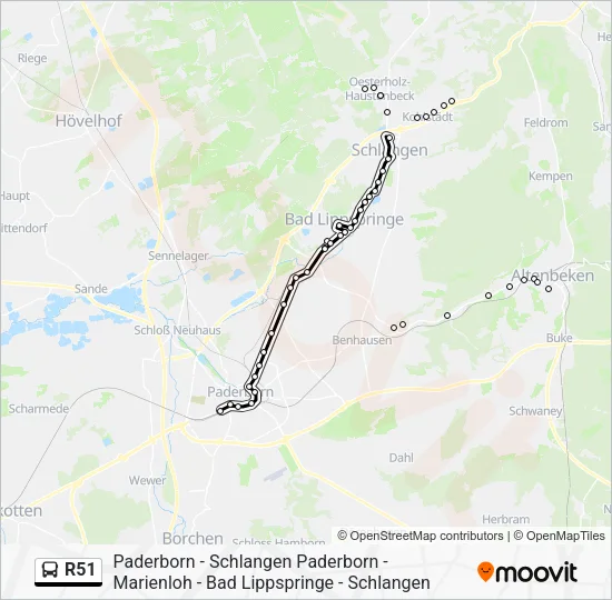 Автобус R51: карта маршрута