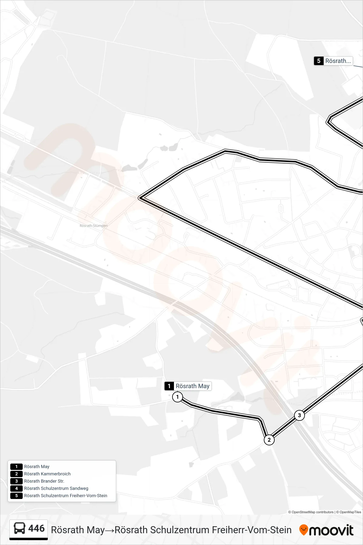 Linie 446 (Bus) Richtung Rösrath May→Rösrath Schulzentrum Freiherr-Vom-Stein: Route und Haltestellen auf der Karte