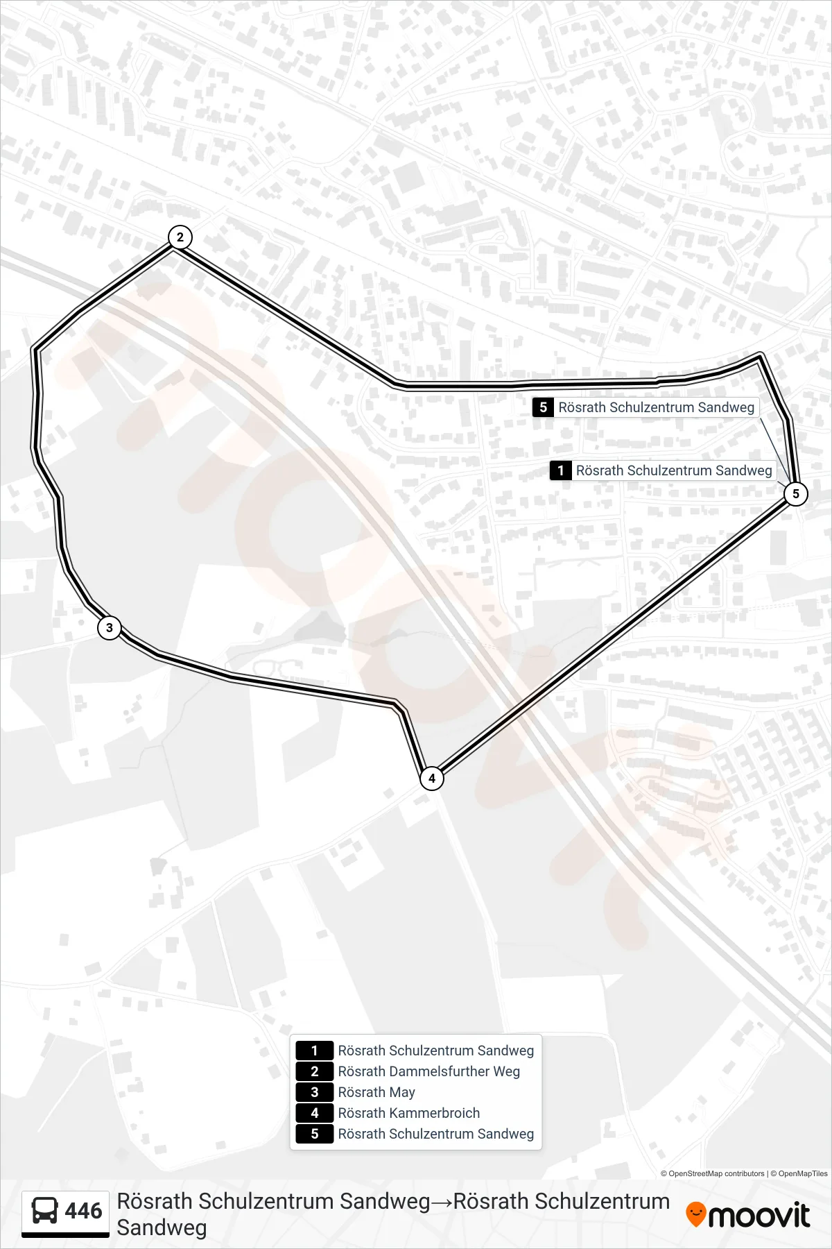 Linie 446 (Bus) Richtung Rösrath Schulzentrum Sandweg→Rösrath Schulzentrum Sandweg: Route und Haltestellen auf der Karte