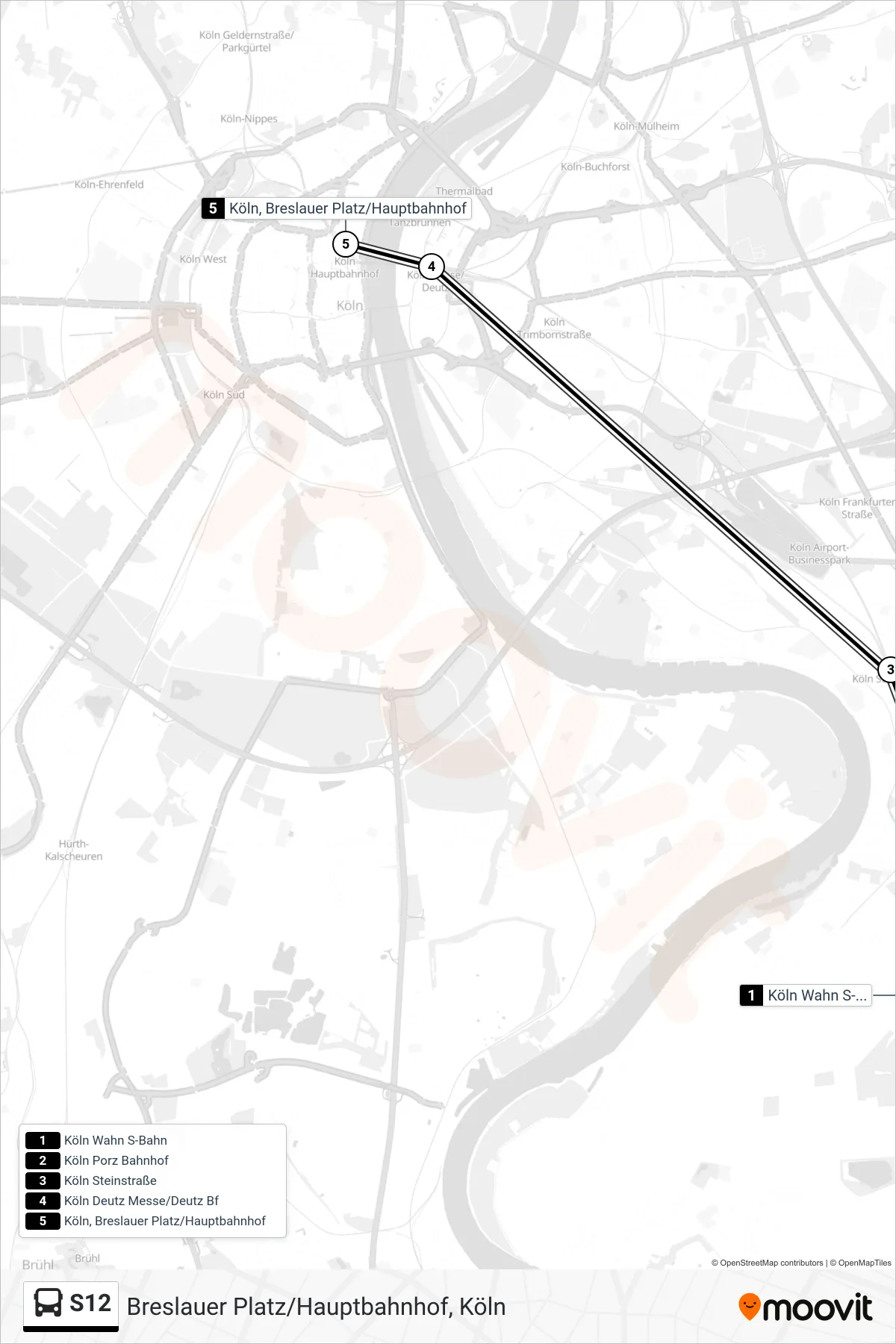 Linie S12 (Bus) Richtung Breslauer Platz/Hauptbahnhof, Köln: Route und Haltestellen auf der Karte