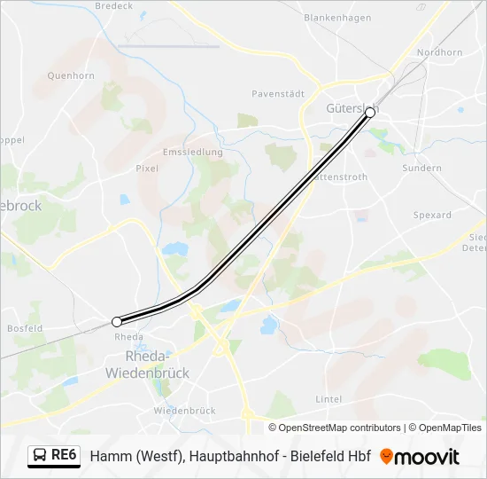 Автобус RE6: карта маршрута