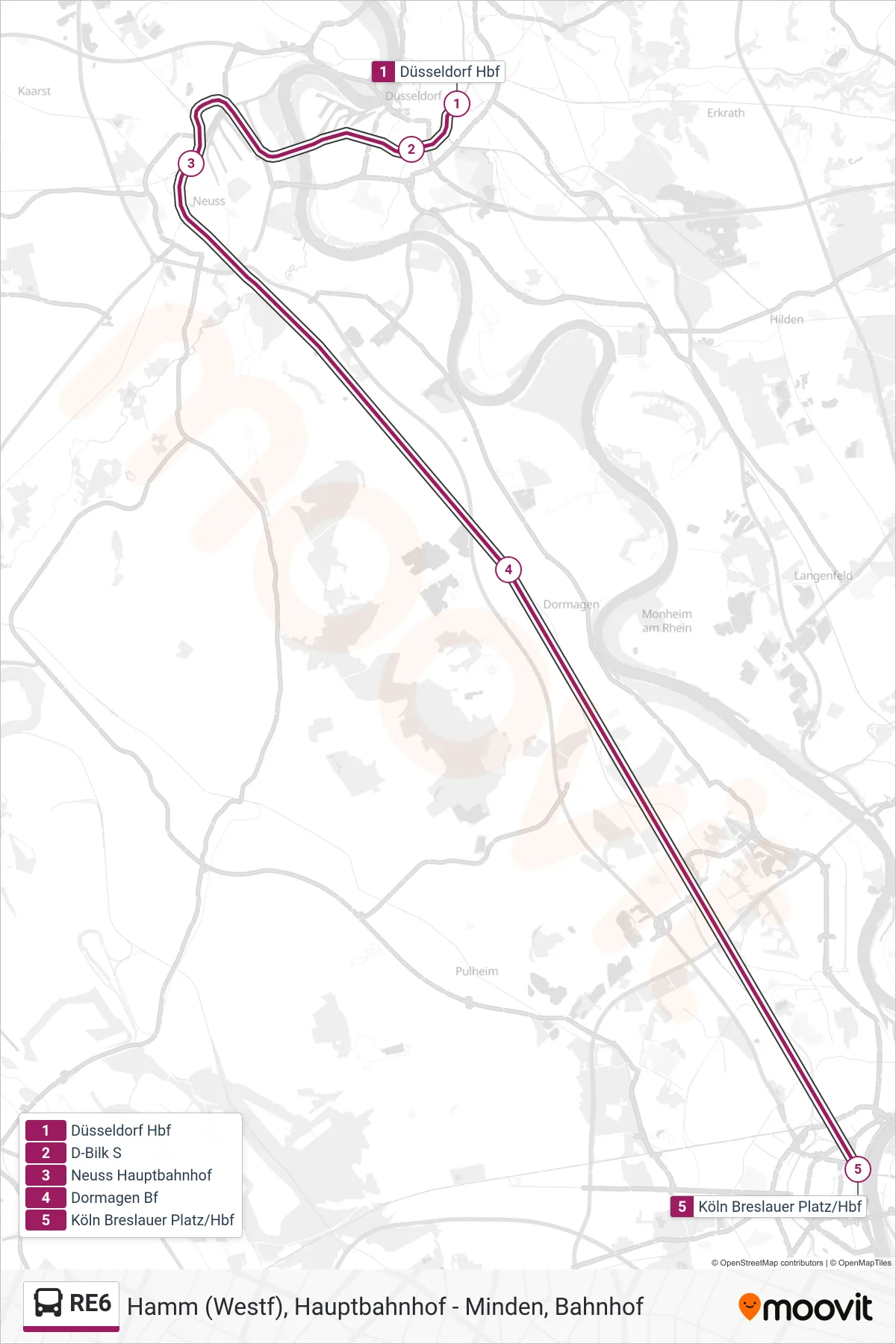 Linie RE6 (Bus) Richtung Köln Breslauer Platz/Hbf: Route und Haltestellen auf der Karte