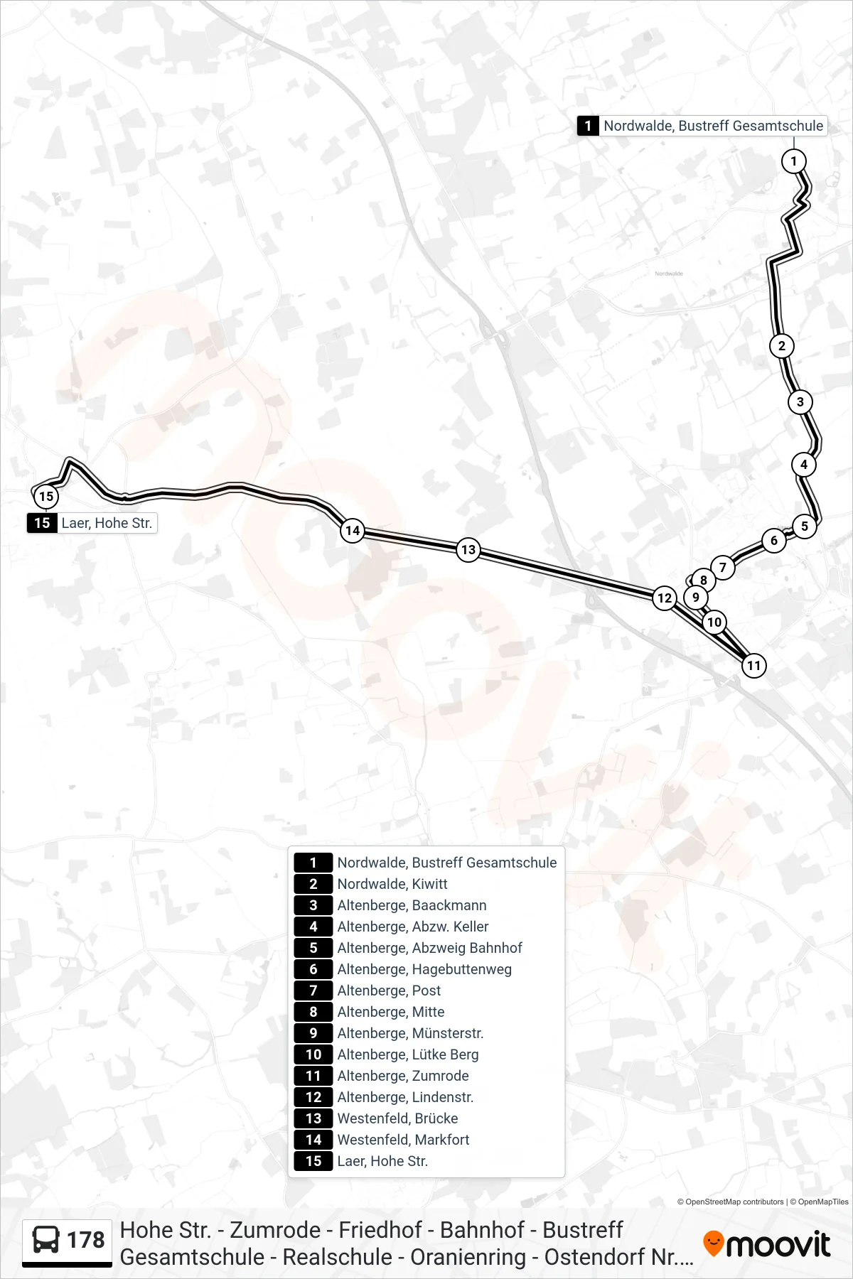 Linie 178 (Bus) Richtung Laer, Hohe Str.: Route und Haltestellen auf der Karte