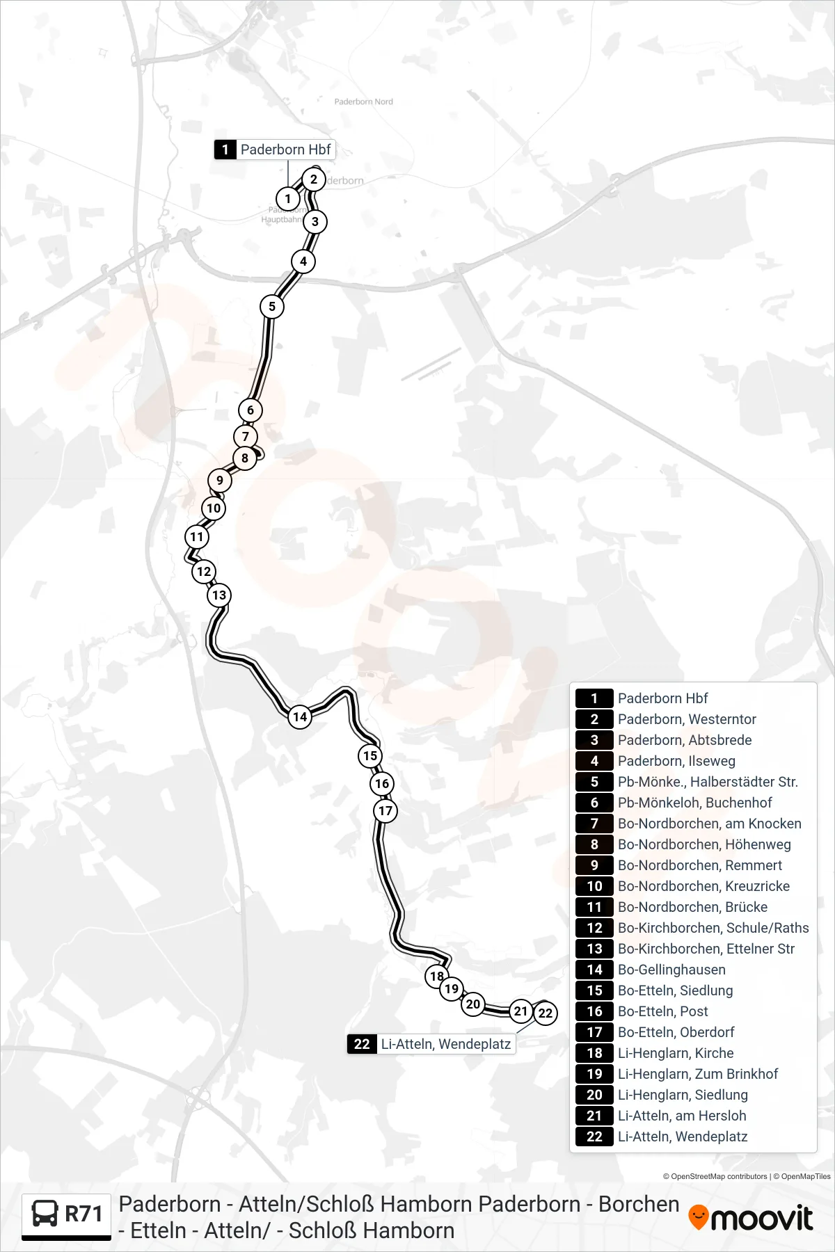 R71 bus Line (Li-Atteln, Wendeplatz) route and stops on a map