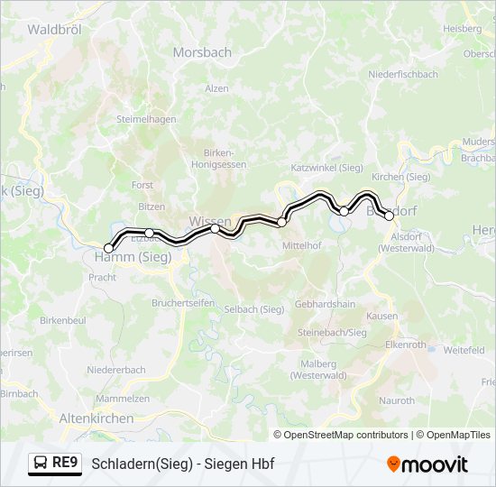 Автобус RE9: карта маршрута