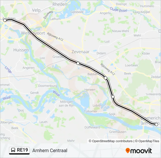 Автобус RE19: карта маршрута