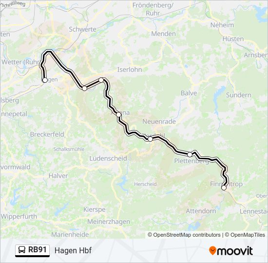 Автобус RB91: карта маршрута