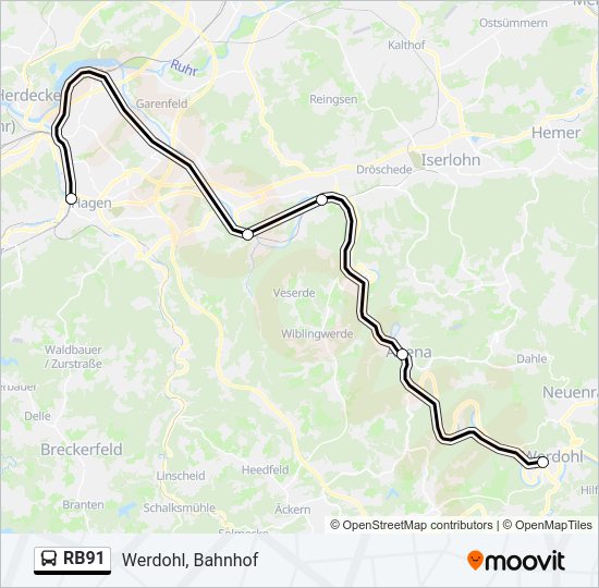 Автобус RB91: карта маршрута