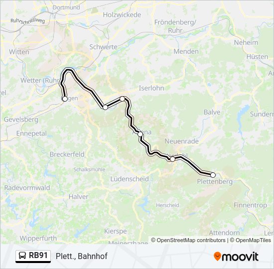 Автобус RB91: карта маршрута