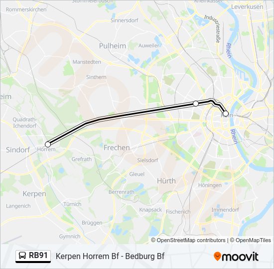 Автобус RB91: карта маршрута
