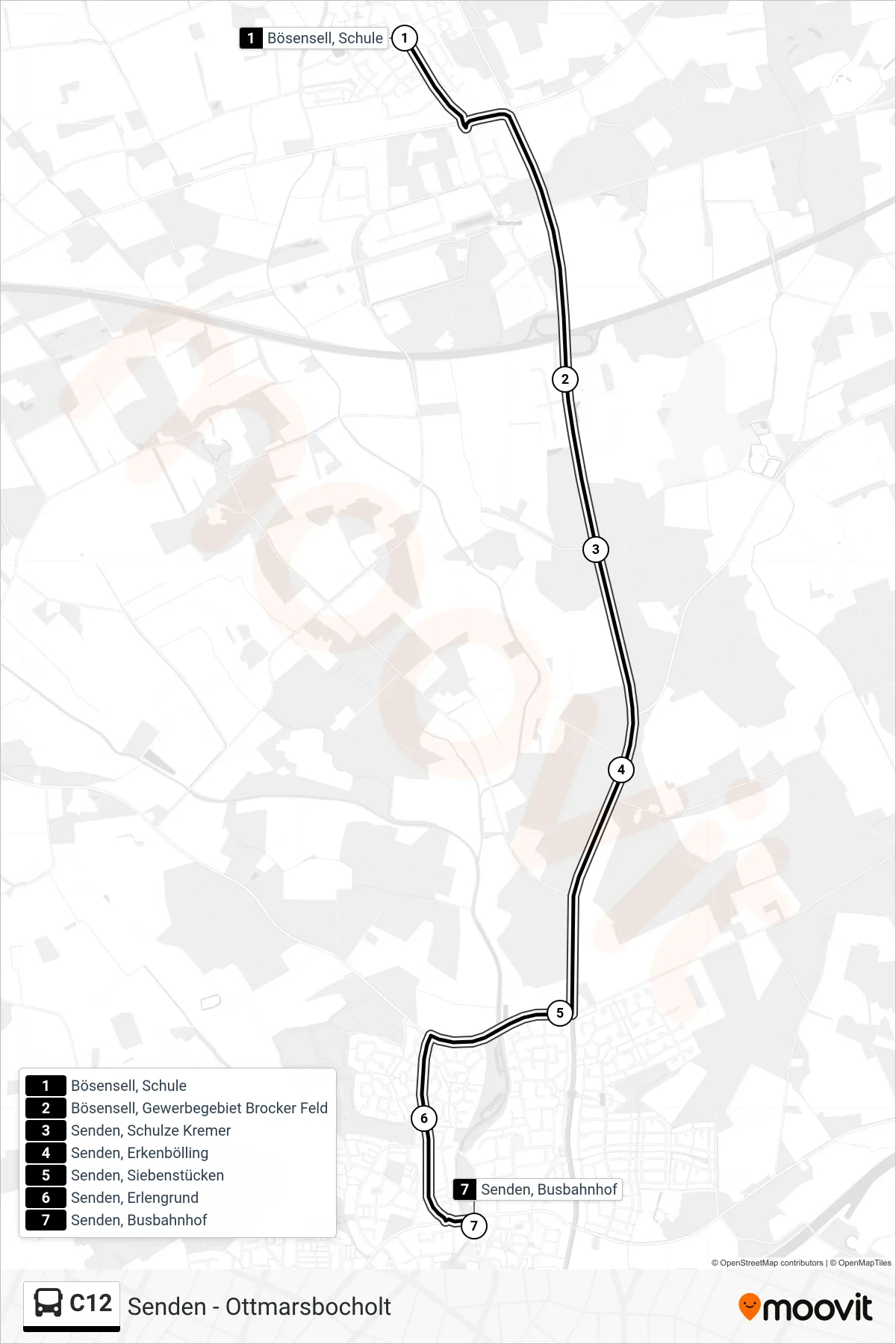 Linie C12 (Bus) Richtung Senden, Busbahnhof Bstg C: Route und Haltestellen auf der Karte
