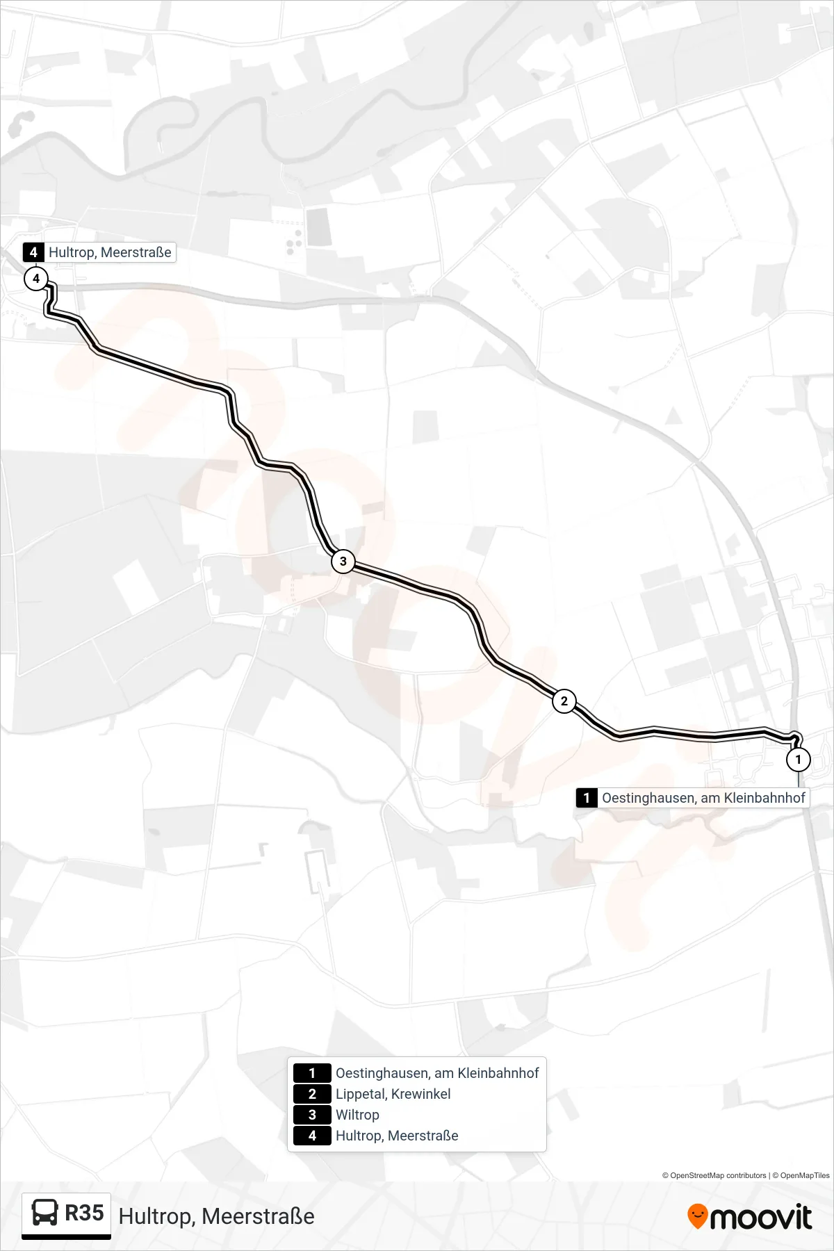 R35 bus Line (Hultrop, Meerstraße) route and stops on a map
