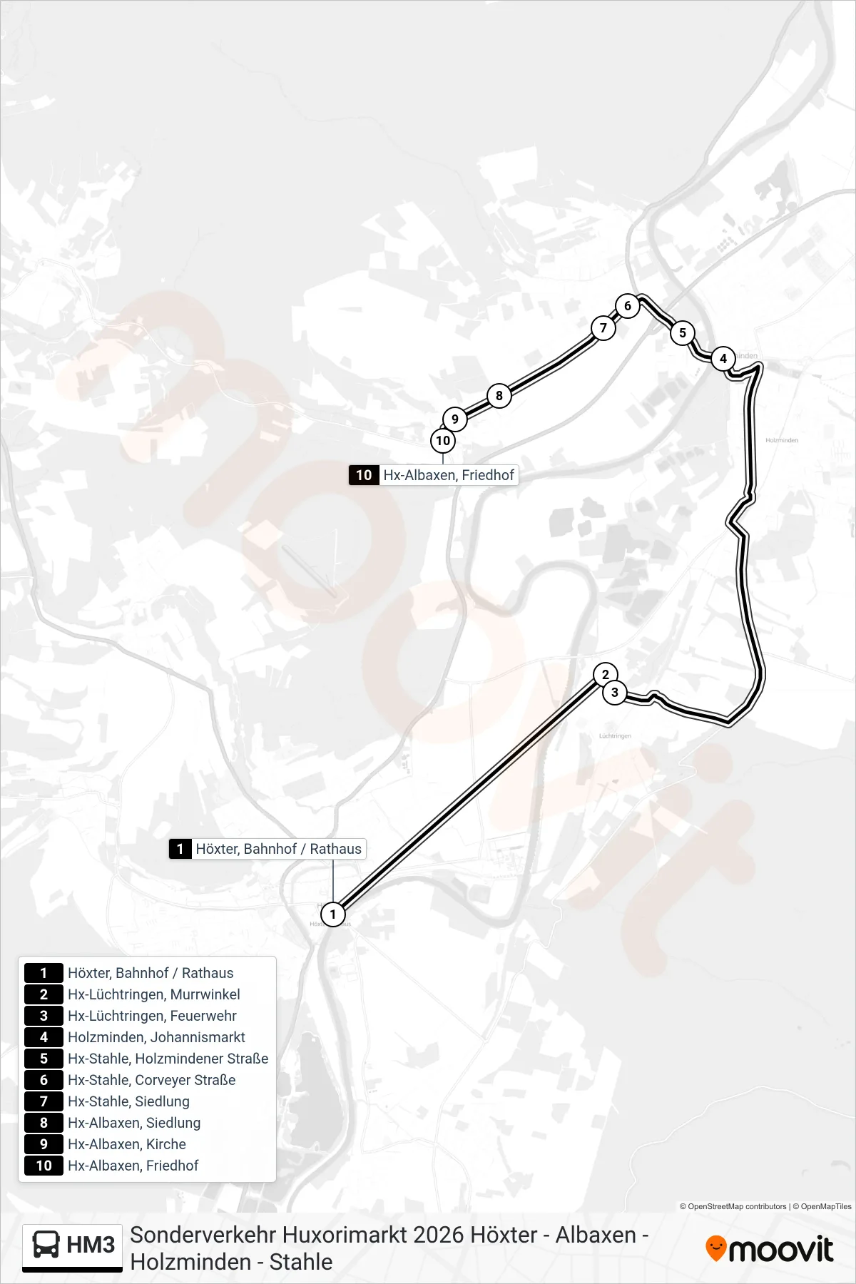 Linie HM3 (Bus) Richtung Hx-Albaxen, Friedhof: Route und Haltestellen auf der Karte