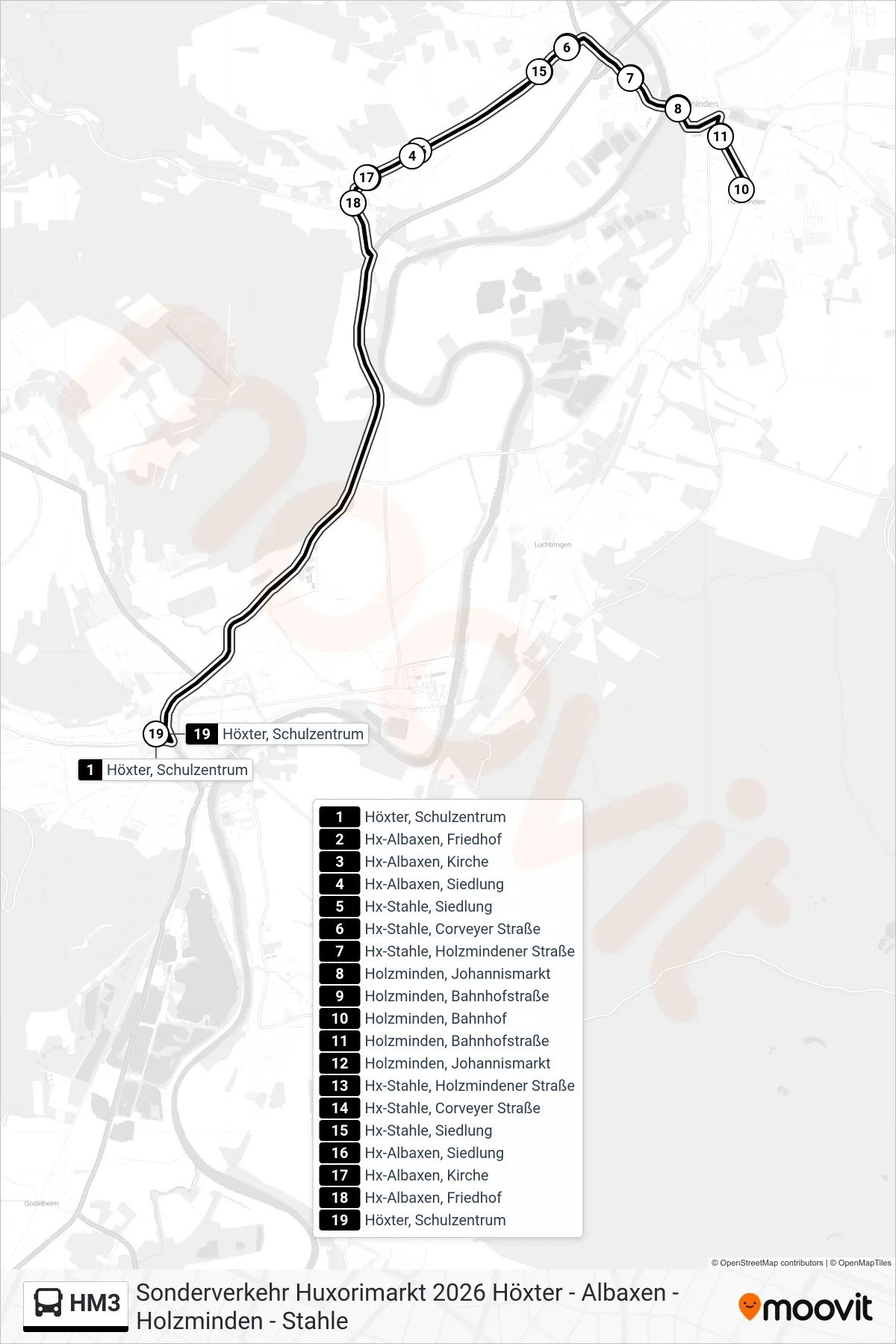 Linie HM3 (Bus) Richtung Höxter, Schulzentrum Bstg 3: Route und Haltestellen auf der Karte