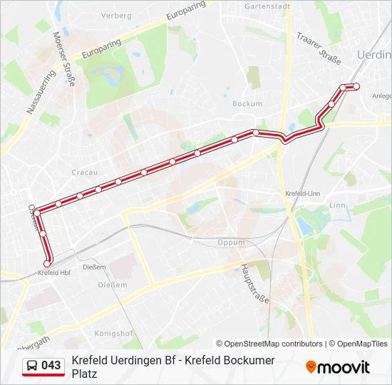 Автобус 043: карта маршрута