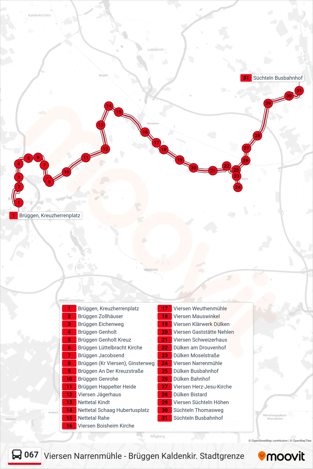 Linie 067 (Bus) Richtung Süchteln Busbahnhof: Route und Haltestellen auf der Karte