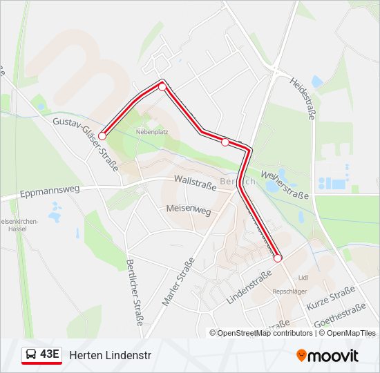 43E Bus Line Map