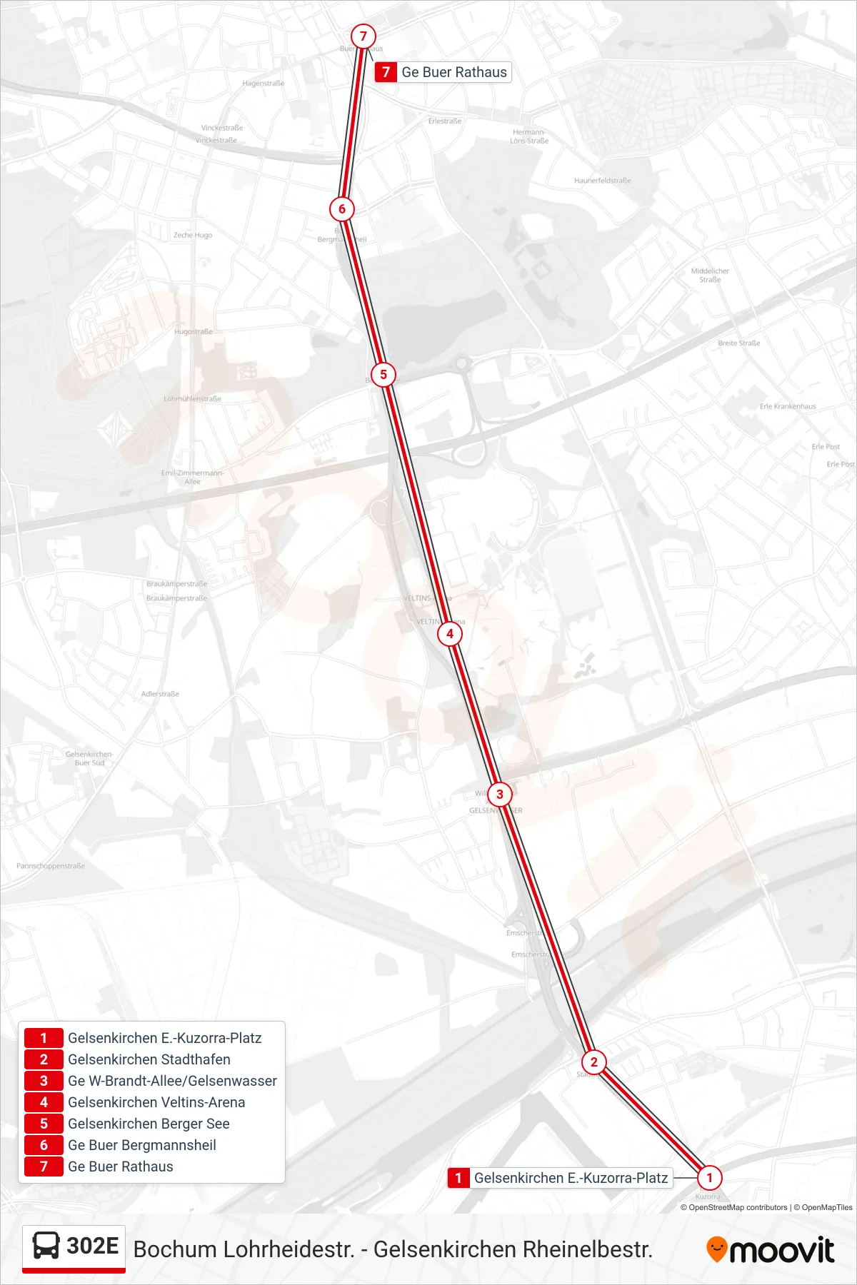 Linie 302E (Bus) Richtung Ge Buer Rathaus: Route und Haltestellen auf der Karte