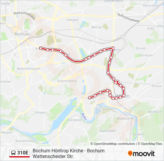 Автобус 310E: карта маршрута