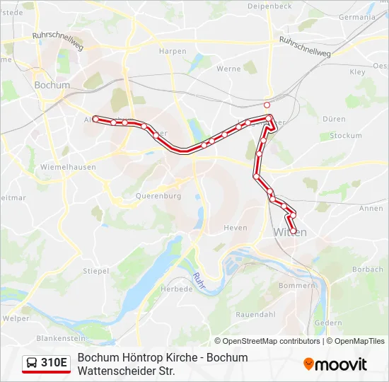 Автобус 310E: карта маршрута