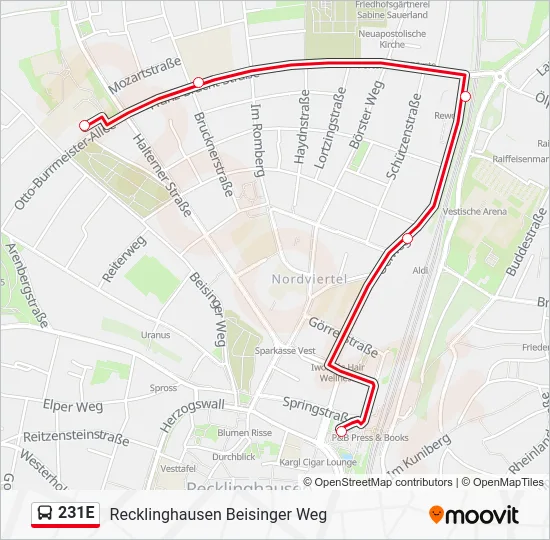 Автобус 231E: карта маршрута