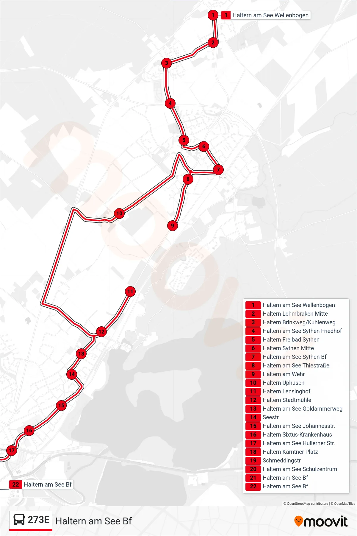Linie 273E (Bus) Richtung Haltern am See Bf: Route und Haltestellen auf der Karte