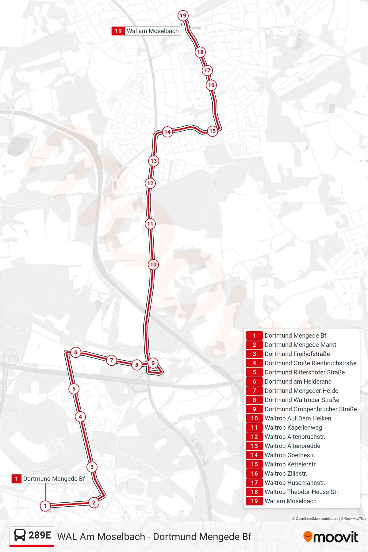289E bus Line (Wal am Moselbach) route and stops on a map