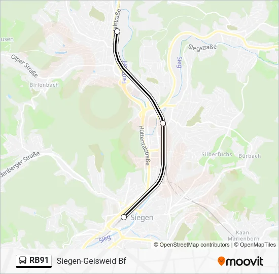 Автобус RB91: карта маршрута