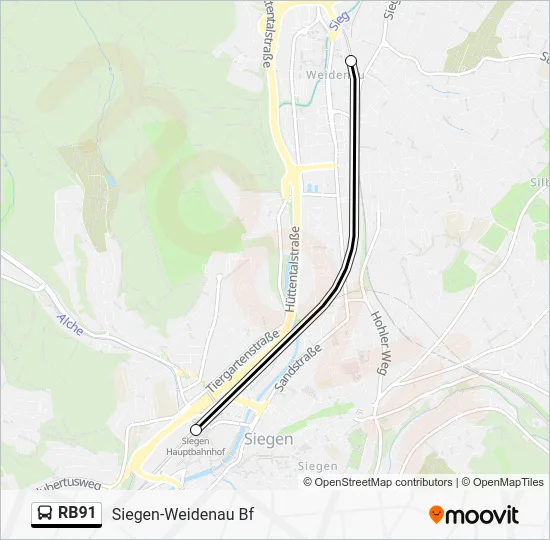Автобус RB91: карта маршрута