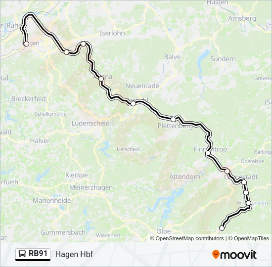 Автобус RB91: карта маршрута