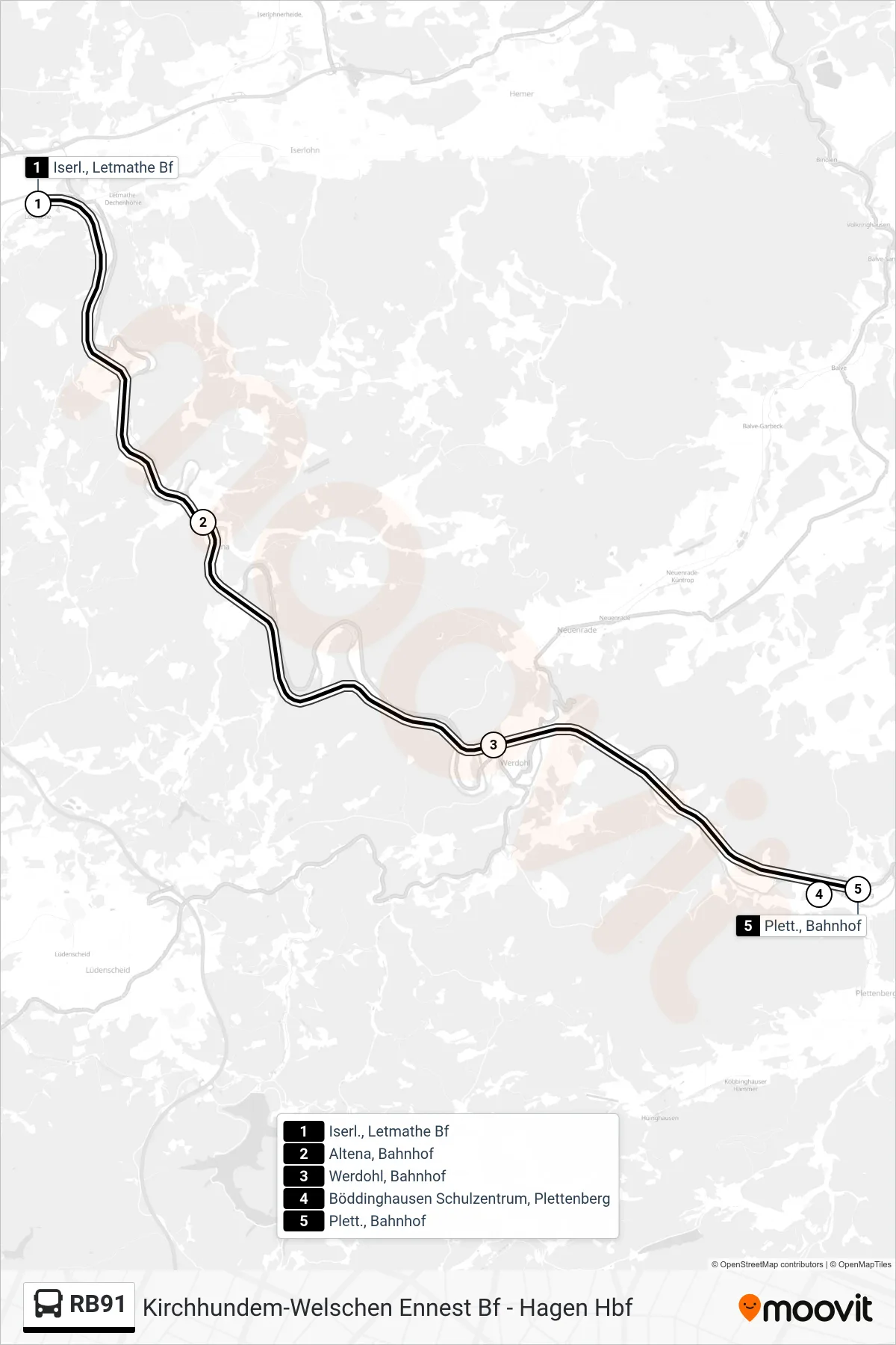 Linie RB91 (Bus) Richtung Plett., Bahnhof: Route und Haltestellen auf der Karte