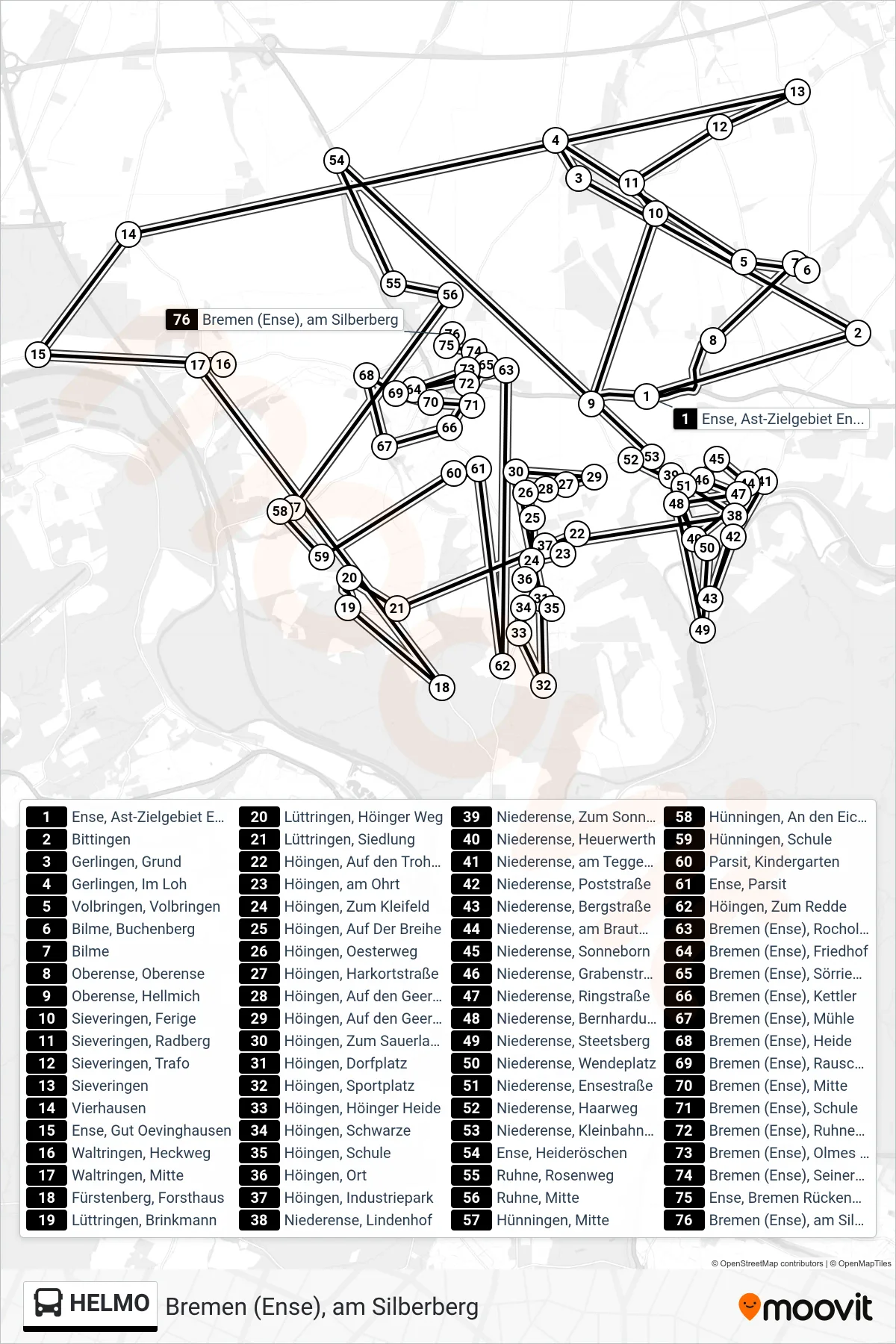 HELMO bus Line (Bremen (Ense), am Silberberg) route and stops on a map