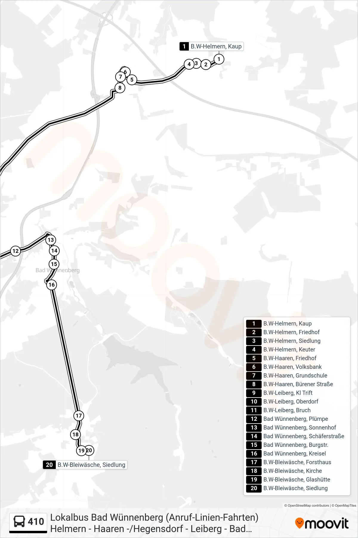 410 bus Line (B.W-Bleiwäsche, Siedlung) route and stops on a map
