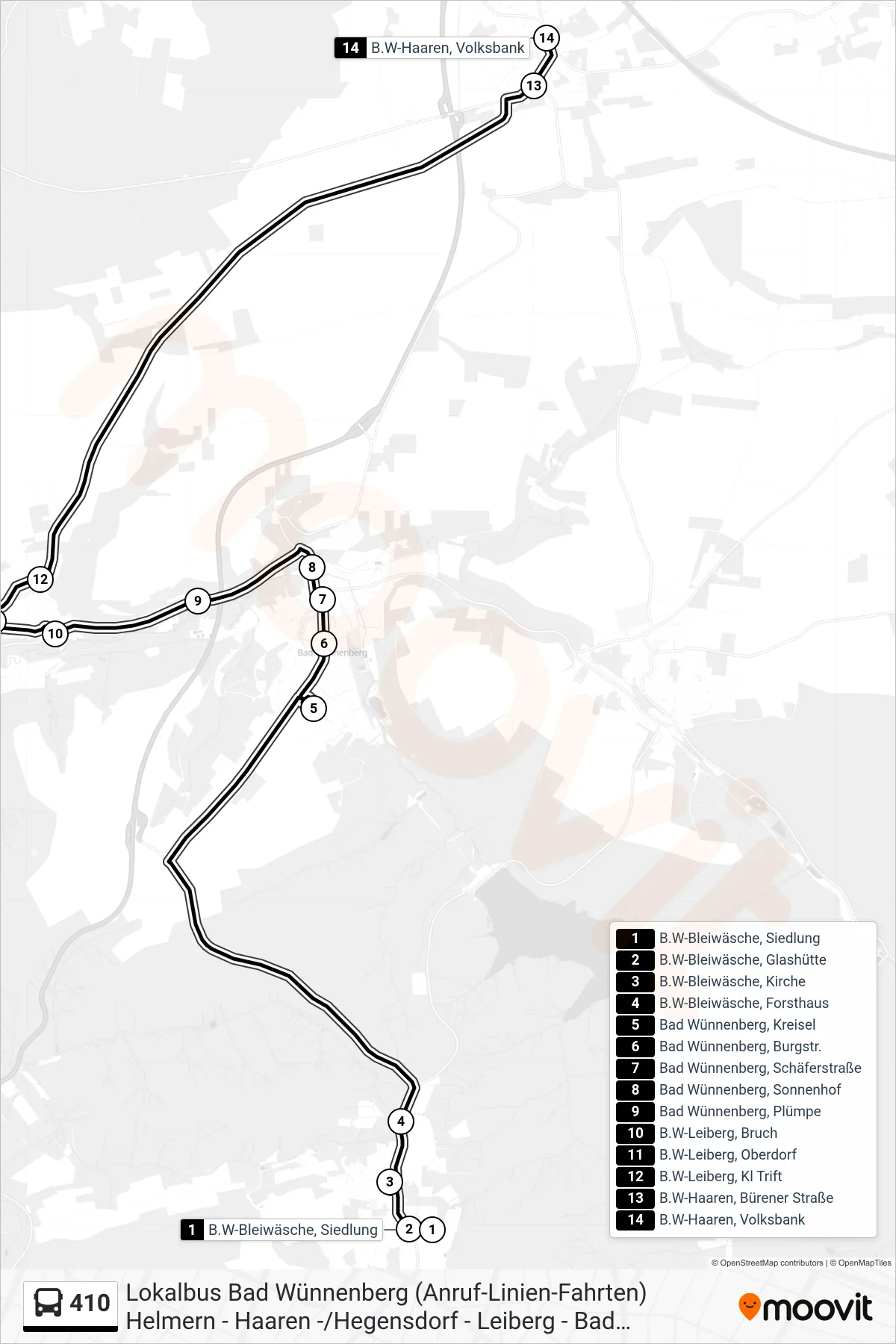 Linie 410 (Bus) Richtung B.W-Haaren, Volksbank: Route und Haltestellen auf der Karte