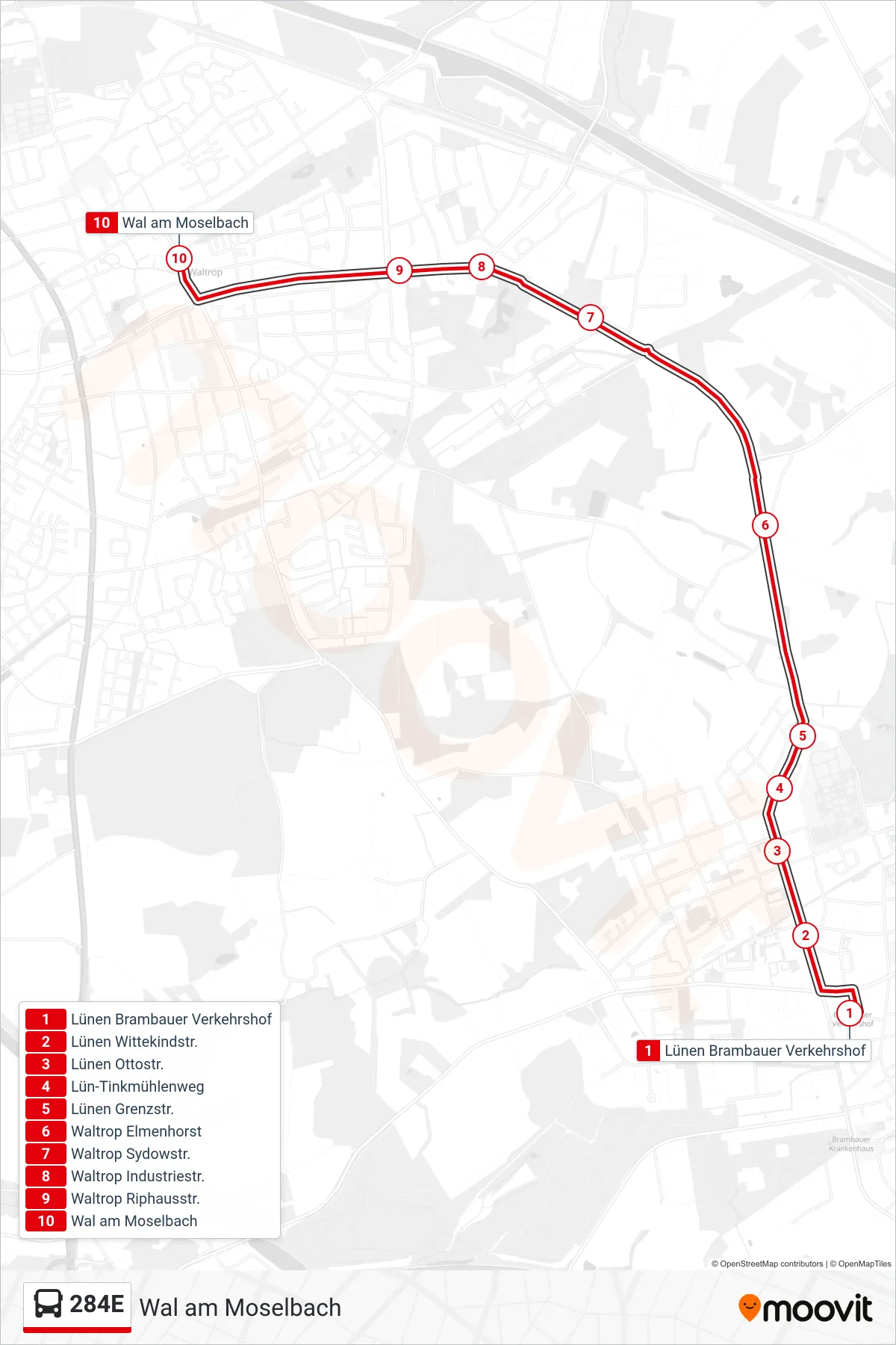 Linie 284E (Bus) Richtung Wal am Moselbach: Route und Haltestellen auf der Karte