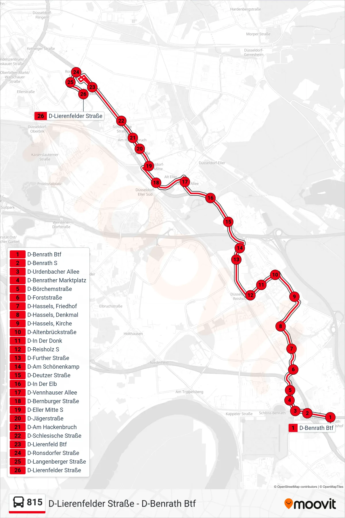 815 bus Line (D-Lierenfelder Straße) route and stops on a map