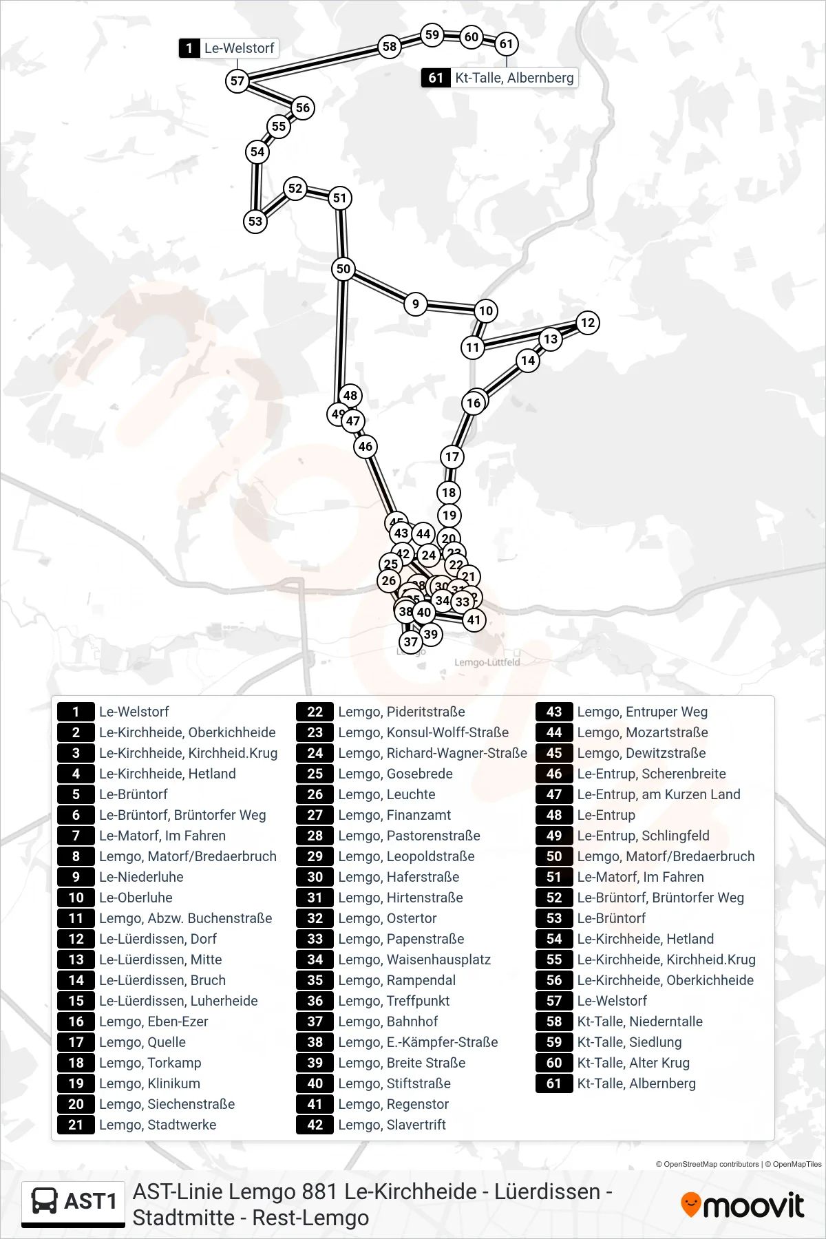 AST1 bus Line (Kt-Talle, Albernberg) route and stops on a map