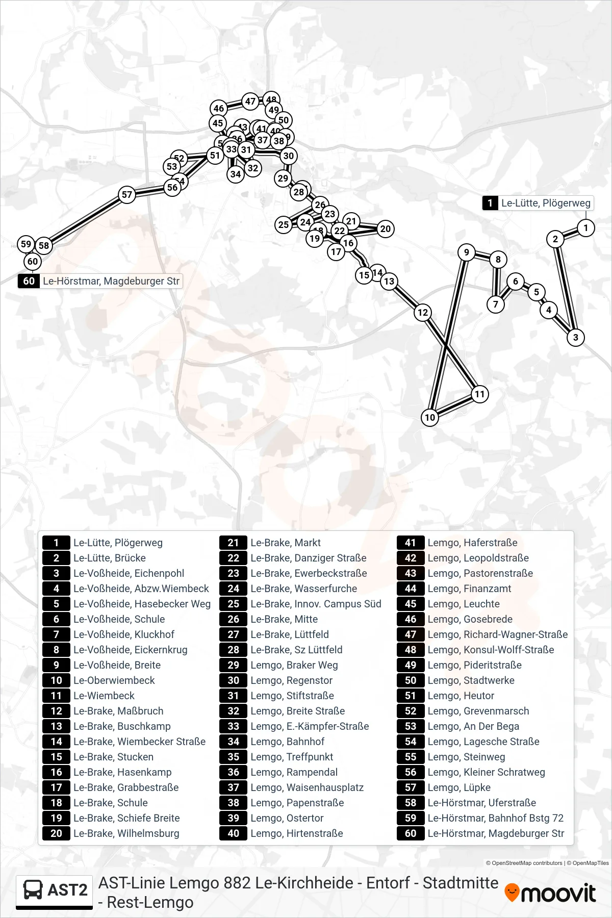 AST2 bus Line (Le-Hörstmar, Magdeburger Str) route and stops on a map