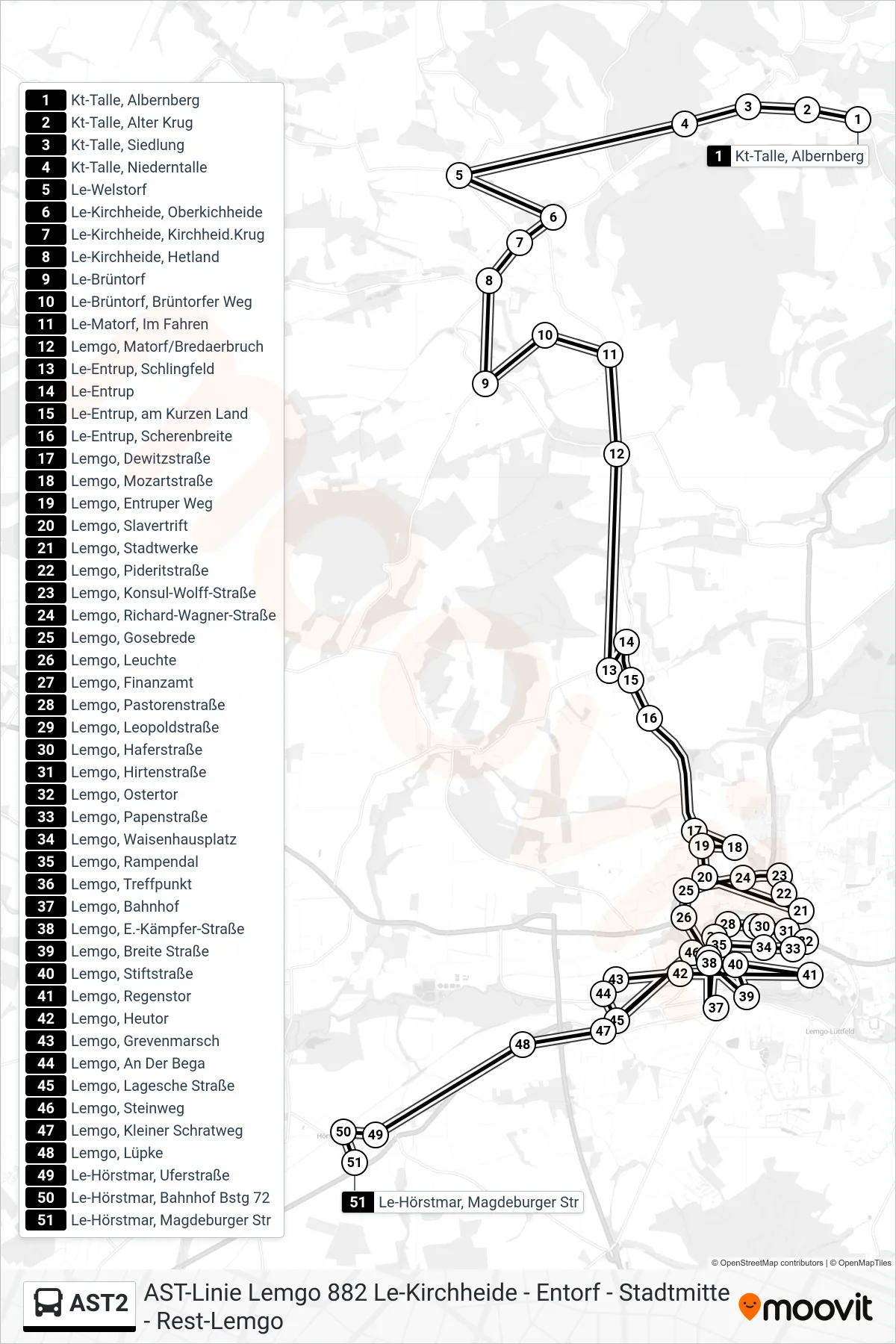 Linie AST2 (Bus) Richtung Le-Hörstmar, Magdeburger Str: Route und Haltestellen auf der Karte