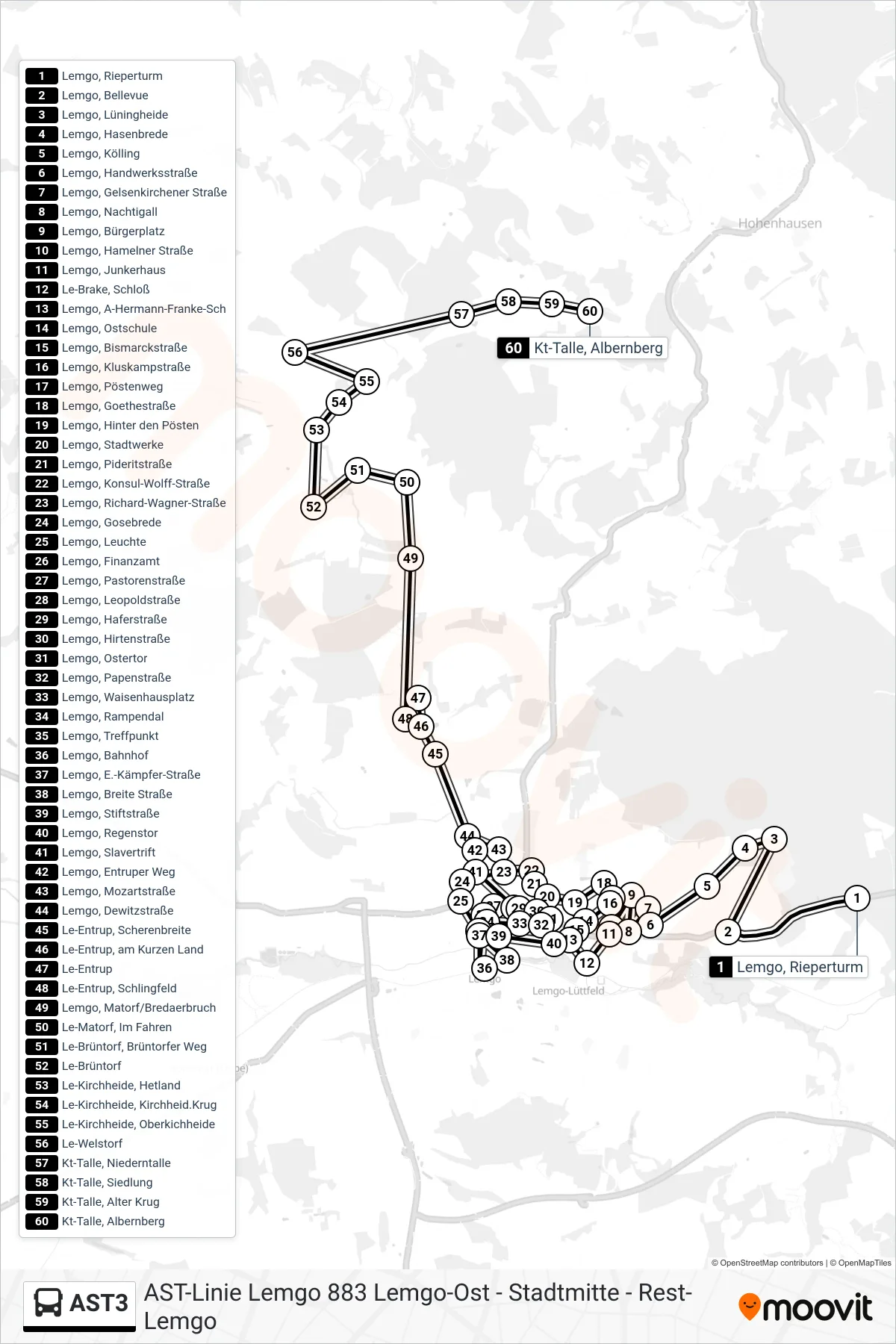 Linie AST3 (Bus) Richtung Kt-Talle, Albernberg: Route und Haltestellen auf der Karte