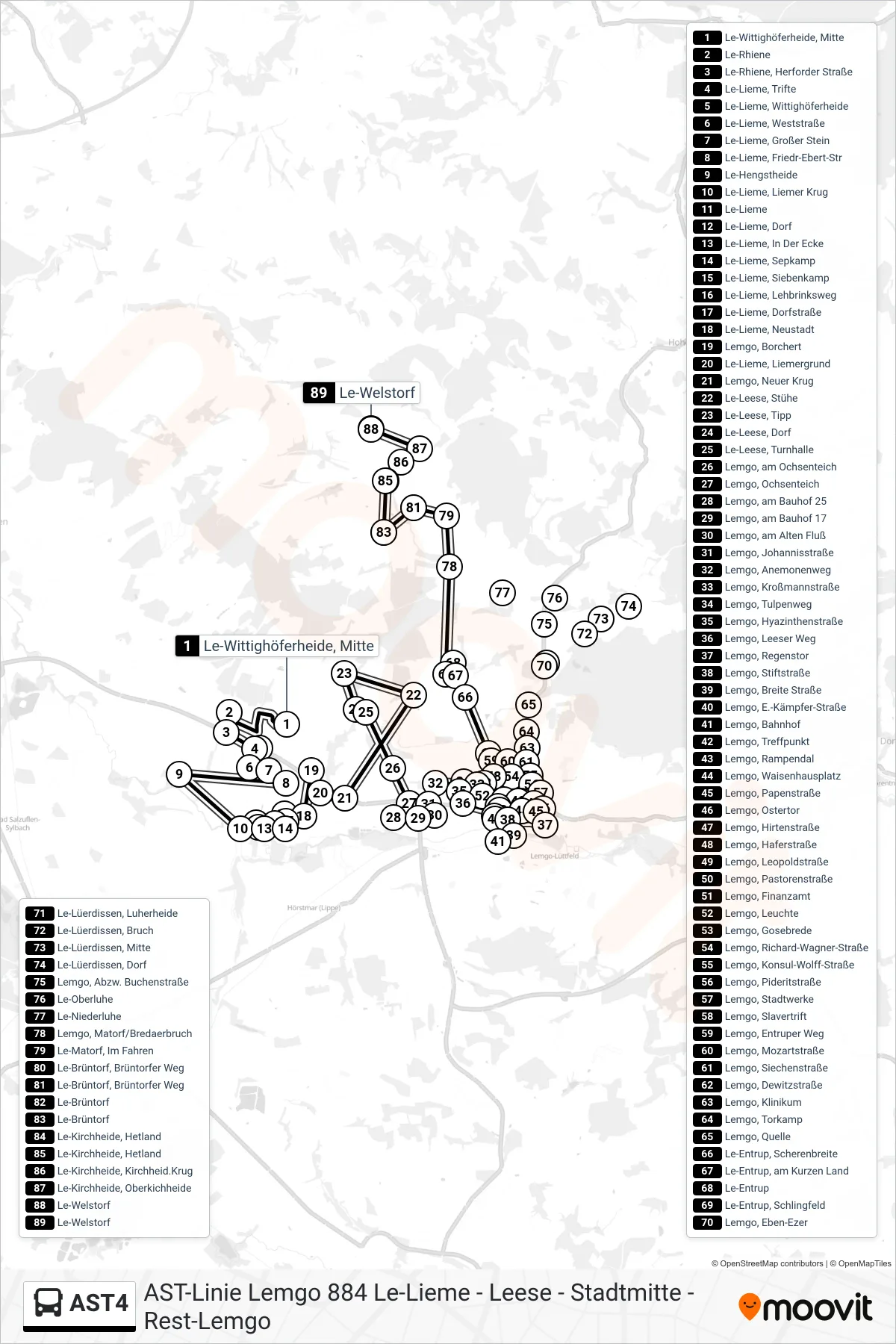 AST4 bus Line (Le-Welstorf) route and stops on a map