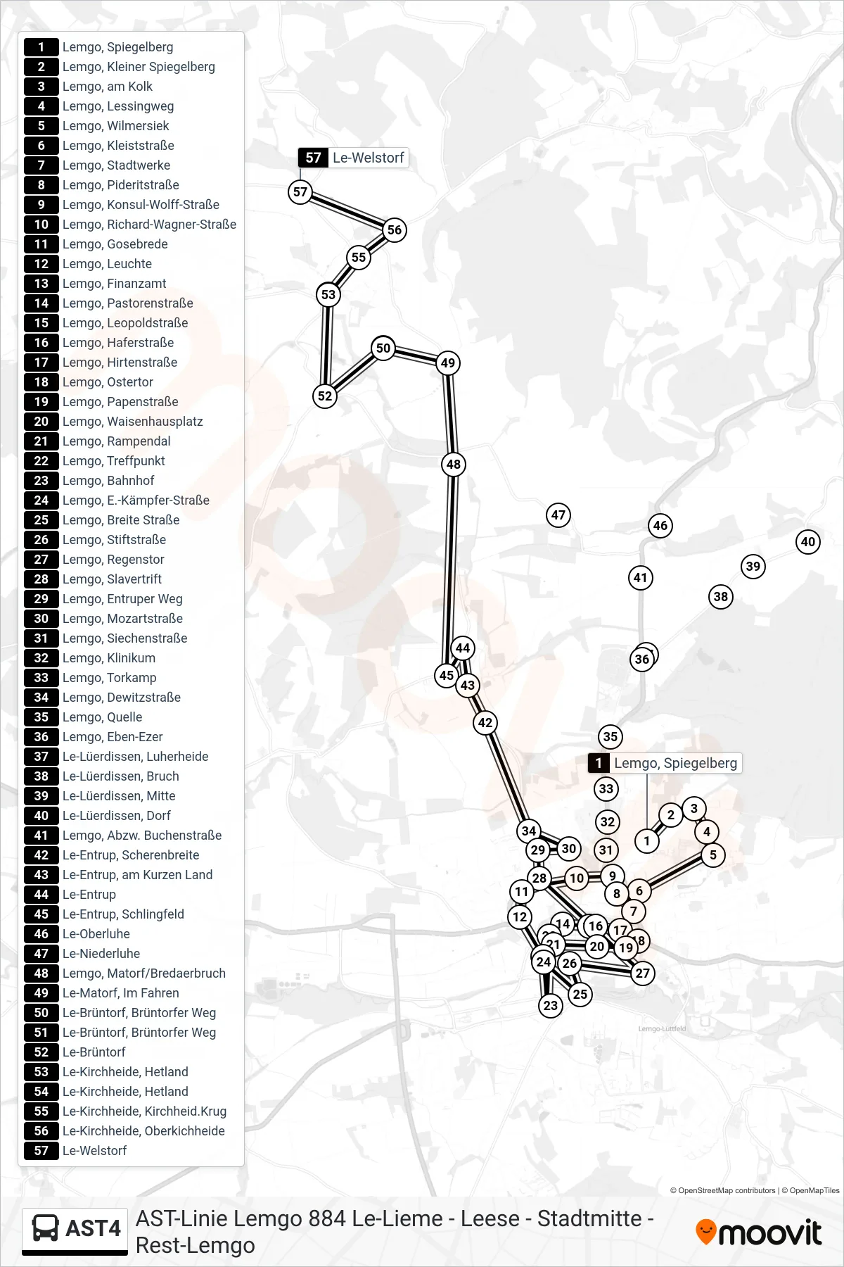 Linie AST4 (Bus) Richtung Le-Welstorf: Route und Haltestellen auf der Karte